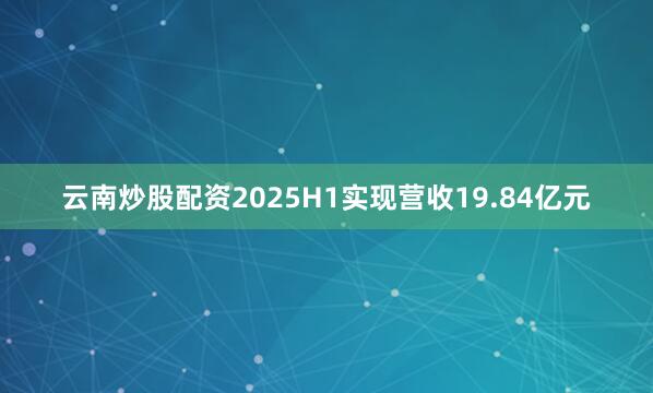 云南炒股配资2025H1实现营收19.84亿元